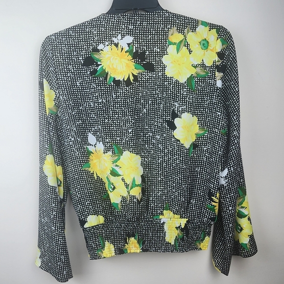 I.N.C (International Concepts) Floral Black/Yellow Long Sleeve Blouse Size Large - Picture 2 of 10